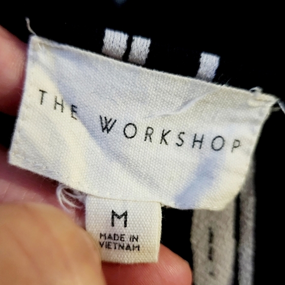 The Workshop Black White Stripe Zipper Pocket Short Sleeve Top Women's Medium M - Picture 6 of 8